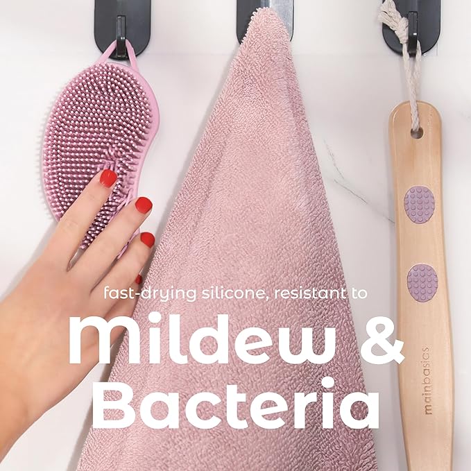 MainBasics Silicone Body Scrubber Dual-Sided Shower Loofah and Scalp Scrubber (Pink, Scalp)
