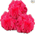 Pink Bath Sponge Pack of 3 – Large Exfoliation Loofahs with Suction Cup for Easy Drying, 70G Mesh Poufs for All Skin Types, Lather for Daily Use