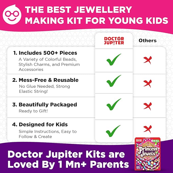 Doctor Jupiter Jewelry Making Kit for Kids Ages 6+ | Arts & Crafts for 6-8-12 Year Olds | Charm Bracelets, Necklace Making Kit, Princess Toys for Girls | Christmas Gift Ideas