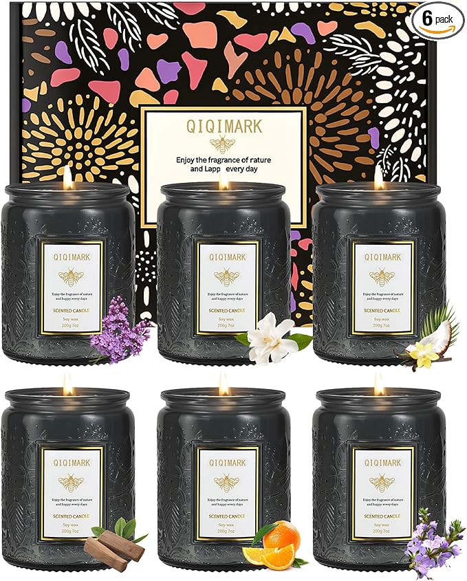 Scented Candles Set - 6 Pack Candles for Men Home Scented, 42 oz Soy Wax, 300 Hour Long Lasting Candle, Soy Candle Gifts Set for Men, Birthday, Valentine, Christmas, Anniversary Present