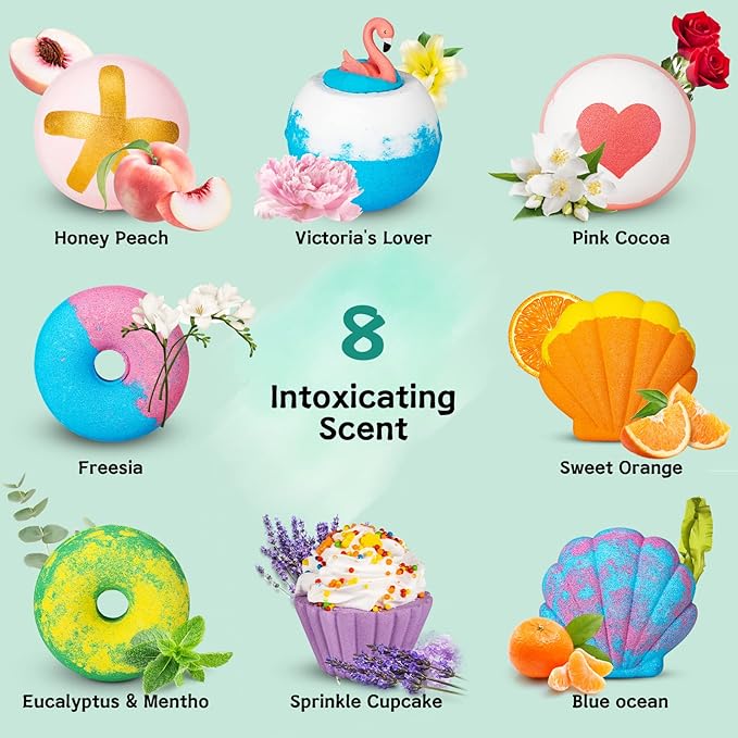 Aofmee Bath Bombs - 8 Bath Bombs for Women & Kids, Natural Spa Fizzy Bathbombs, Skin Moisturize Bubble Bath, Valentines Mothers Day Birthday Christmas for Women Her Girlfriend Mom Bridesmaid