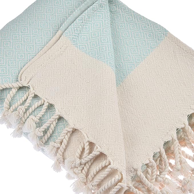 Beach Towel | Cotton Beach Towels, Easy to Carry, Sand Free, Highly Absorbent, Quick Dry, Turkish Towels for Travel Camping Bath Sauna Beach Gym Pool Yoga SPA by Lahammam, Diamond, Aqua