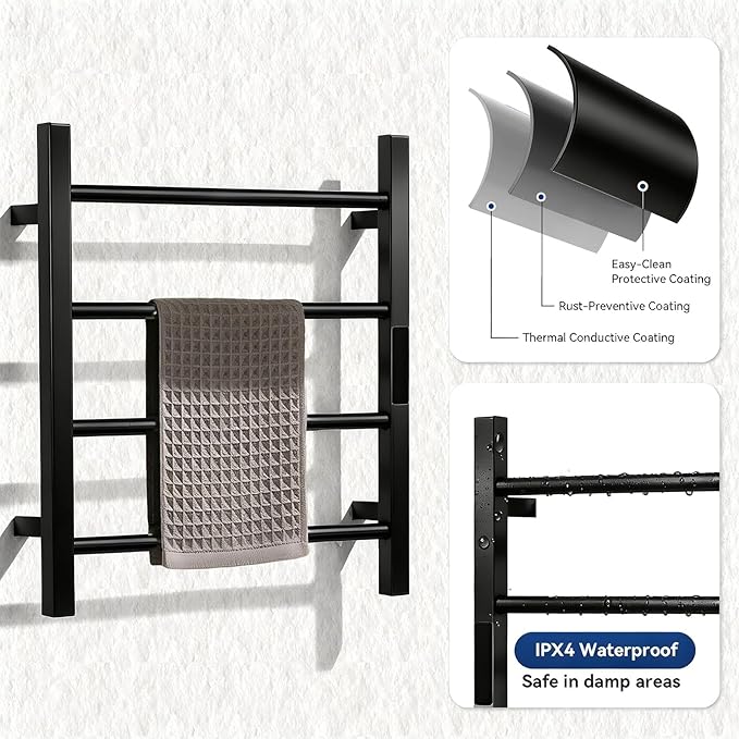 Heated Towel Racks for Bathroom, Hot Towel Warmer 4 Bars with 24hr Timer Stainless Steel Wall Mounted Electric Towel Warmers for Bathroom