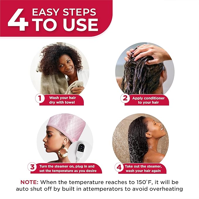 SISWOW Thermal Steamer Cap for Great Deep Conditioning With 10-level Heat for Natural Black Hair