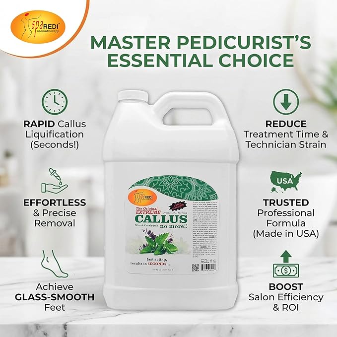 SPA REDI - Callus Remover for Feet Gel, Mint and Eucalyptus, 128 Oz - Professional Pedicure Foot Care - Removes Toughest Calluses in Seconds and Smooths Dry Cracked Heels