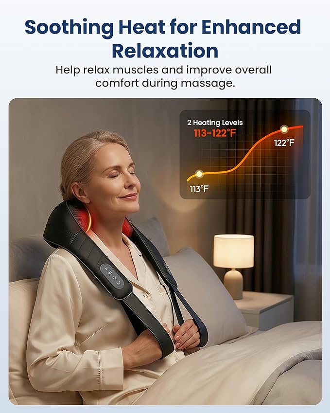 COMFIER Hands-Free Neck and Shoulder Massager with Heat, Cordless 4D Deep Tissue Kneading Back Massager, Rechargeable Shiatsu Massage for Pain Relief, Home, Office & Housework