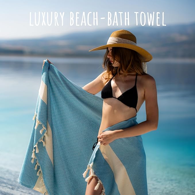 Turkish Beach Towel Oversized Clearance XL 40x71- Sand Free - 100% Cotton Soft Quick Dry - Extra Large Blanket Travel and Pool Towels for Adults- Cloud Sandproof, Beach Essentials for Women