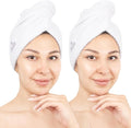 American Soft Linen 100% Cotton Hair Towels for Women, Head Towel Cap, Cotton Hair Turban Towel Wrap for Long Curly Anti Frizz Hair, Soft and Absorbent Cotton Hair Towels 2 Pack, White