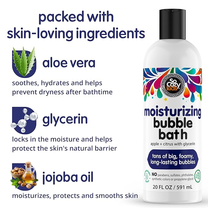SoCozy Moisturizing Bubble Bath for Kids, Apple & Citrus Scent, with Aloe Vera and Glycerin, 20 FL OZ
