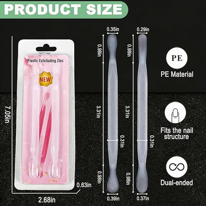 2Pcs Plastic Cuticle Pusher, Dual-end Dead Skin Nail Pusher, Gentle Plastic Pusher, Gel Polish Remover Tool, Manicure and Pedicure Tool, White