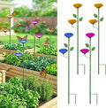 Bee Watering Station for Garden 4 Pack, Metal Double-Flower Bee Bath Garden Stakes, Colorful Bee Cups Pollinator Feeder Outdoor Decor for Bees Butterflies, Yard Garden Decorations