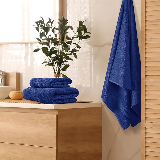 Belizzi Home Ultra Soft 3 Pack Cotton Towel Set, Contains a Bath Towel 28x55 inch, a Hand Towel 16x24 inch & a Wash Coth 12x12 inch, Ideal Everyday use, Compact & Lightweight - Navy Blue