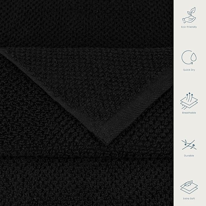 CASA COPENHAGEN EcoPop 6Pcs 100% Cotton Large Designer Towels Gift Set- Black, 550 GSM, 2Bath 2Hand 2Washcloths, Bath Towels for Bathroom Set for Women & Men