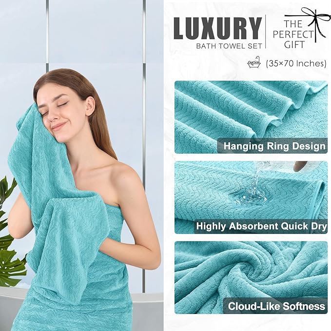 8 Piece Bath Towel Set |2 Oversized Large Bath Sheet,2 Hand Towels,4 Washcloths| Ultra Soft Cozy Bath Towel Set for Bathroom Hotel Gym Spa,Highly Absorbent & Quick Dry Bathroom Towel Collections,Teal