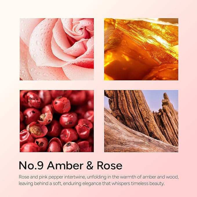 LUMELOOM Amber & Rose Luxury Scented Candles, 9oz Soy Wax Candles for Home Scented, Rose, Wood, Amber Scent, Long Burning Time, Gifts for Women, Men, Nurse, Mothers Day, Teacher