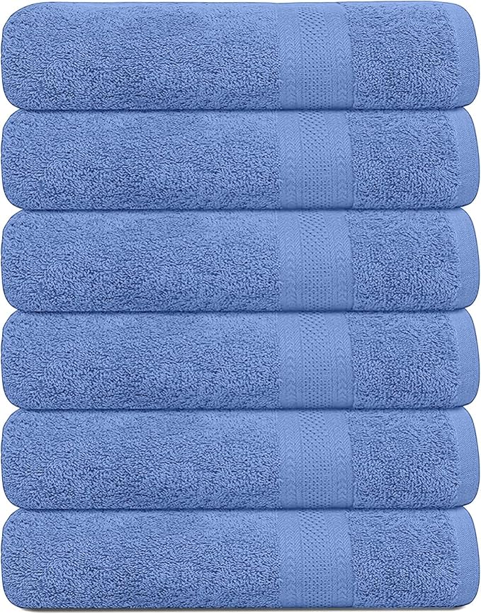 KAHAF COLLECTION 100% Cotton Bath Towels, 24x48 Pack of 6 Towels, Quick Dry, Highly Absorbent, Soft Feel Towel, Gym, Spa, Bathroom, Shower, Pool, Luxury Soft Towels (Blue, 24x48-6 Pack)