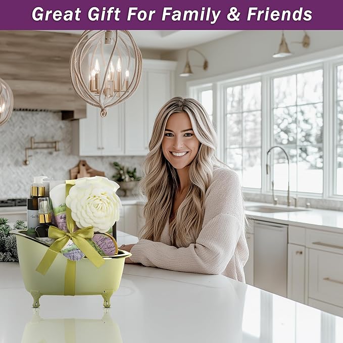 Aqua Elegante Spa Gift Basket - Luxury Bath Set with Body Wash, Bubble Bath, Lotion, Salts, Scrub, Spray, Shower Puff, Towel, Gifts for Women, Mom, Wife, Her - Lavender & Tea Tree Oil