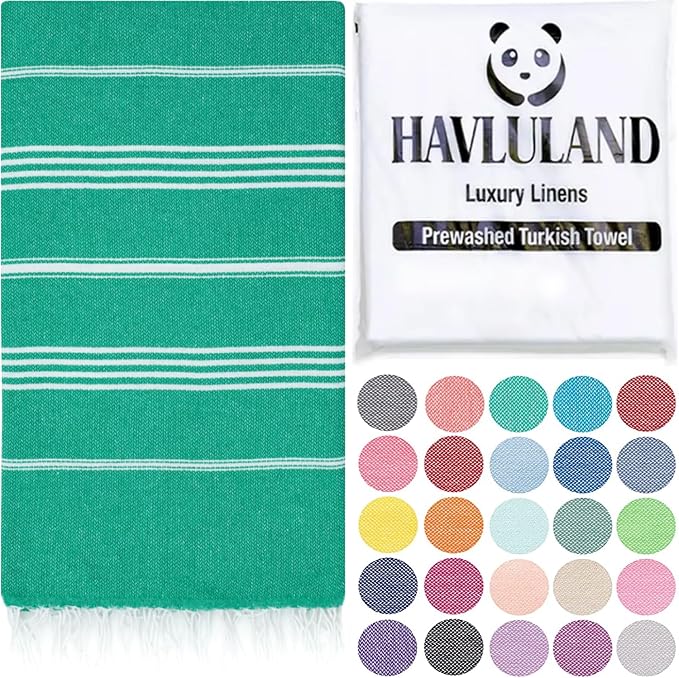 HAVLULAND Turkish Beach Towels Oversized, 40"x72", Absorbent Quick Drying 100% Cotton Sand Free Beach Towels, Turkish Towels for Pool, Sauna, Bath, Travel, Camping, Picnic Blanket - Green