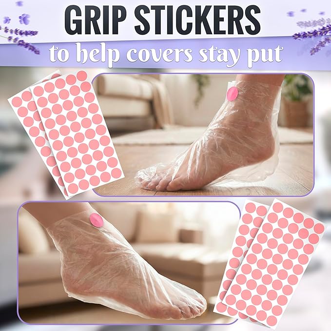 200 Pcs Plastic Socks for Moisturizing Feet – Leak-Proof Foot Gloves for Moisturizing, Ribbed Anti-Slip Design with 200 Stickers for Secure Fit – Paraffin Wax Bags | Self Care & Holiday Gifting