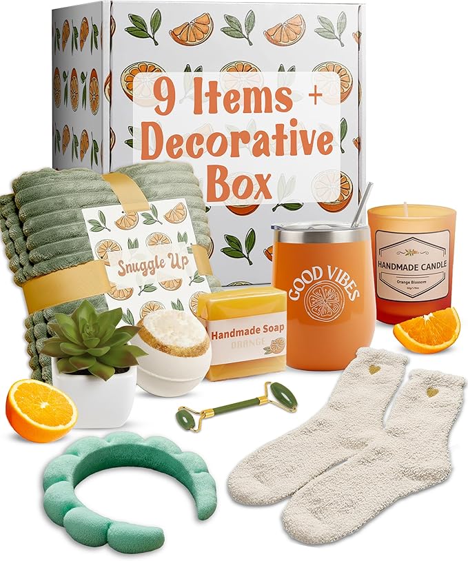 Get Well Soon Gift Baskets for Women – Self Care Spa, Care Package with Blanket, Relaxing Collection, Cozy Kit, Birthday Present for Women, Thinking Of You Best Friend Box, Bath Essentials, 9pcs Set