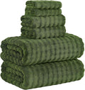 KBY Bath Towels Set 6 Piece 40x80 Inches，2 Extra Large Bath Sheets 2 Hand Towels 2 Washcloths，Highly Absorbent Quick Dry Microfiber,Ultra Soft Towel Set for Bathroom，Spa，Gym， Hotel (Olive Green)
