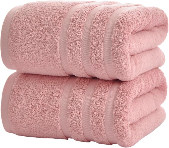 Bath Towels 2 Pack, 30 x 60 Inches, Large 100% Cotton Towels, Soft, Absorbent, Comfortable for Home, Spa, and Gym, (Pink)