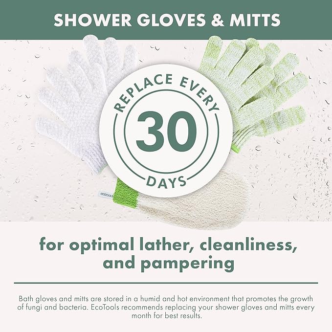 EcoTools Avocado Oil Infused Gentle Exfoliating Bath and Shower Gloves, Exfoliating Body Mitt for Soft Skin, For Body Soap and Body Scrub, Pack of 2-2 Gloves Total