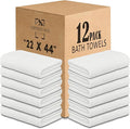 CH White Bath Towels Bulk Pack of 12 (22x44 Inches) – Pure Cotton Lightweight & Absorbent Towels for Airbnb, Hotels, Motels & Commercial Use