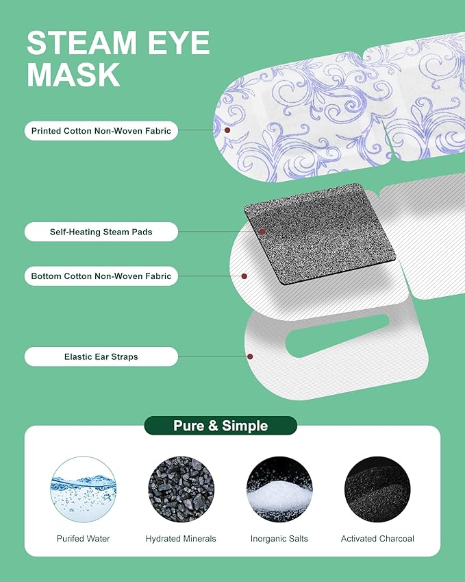 Self Heating Eye Mask for Dry Eyes 24 Pack, 45+ Min Steam Eye Masks Disposable Dark Circles Puffy for Sleep Travel Office, Warming Rest Eye Mask Best Gifts for Women and Loved Ones (Unscented)