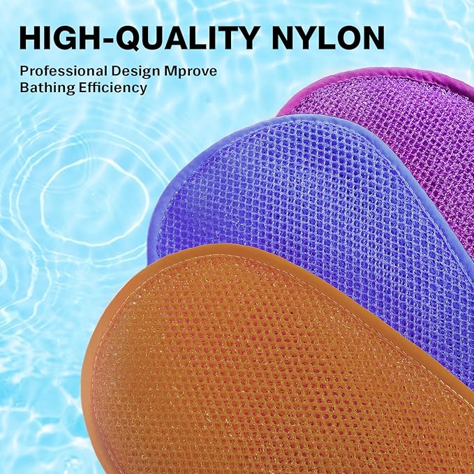 African Net Sponge Exfoliating Gloves, 3-Pack Bath Mitts for Deep Cleaning & Dead Skin Removal, Assorted Colors （Brown, Blue, Purple）