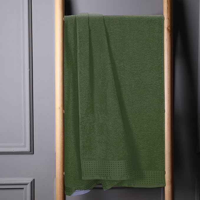GLAMBURG 100% Cotton Oversized 2 Pack Bath Sheets 35x70, Ultra Soft Highly Absorbant Compact Quickdry & Lightweight Large Bath Sheet Set, Ideal for Gym Travel Camp Pool - Olive Green