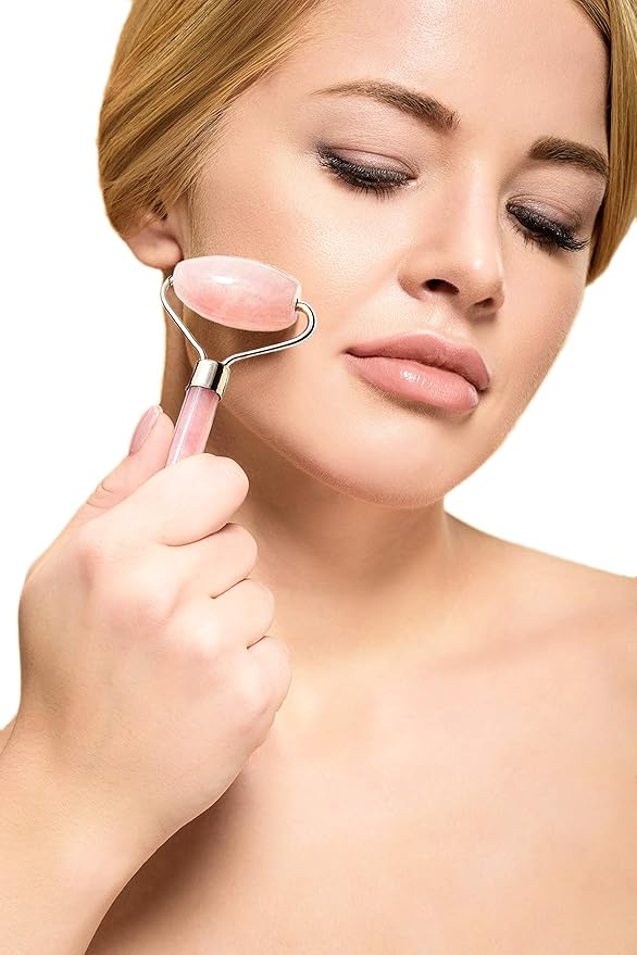 Mina Heal Rose Quartz Face Roller, Lymphatic Drainage Massager, Face Sculpting Tool for Facial Lifting & Tightening, Anti-Wrinkles, Anti-Aging & Skin Rejuvenation (Rose Quartz Roller)