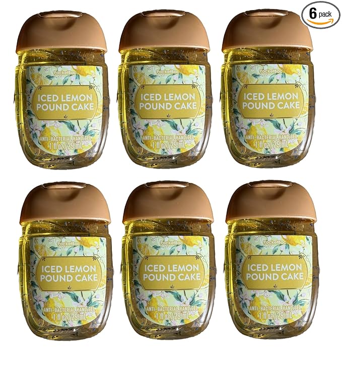 Bath and Body Works Classic and Seasonal Scents Pocketbac Gel Sanitizers - Pack of 6-1 oz each (Iced Lemon Pound Cake)