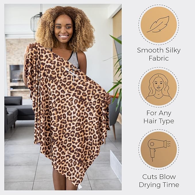 Microfiber Hair Towel Wrap with Wet & Dry Detangling Brush – Fast Drying Anti-Frizz Hair Drying Turban for Curly, Wavy and Straight Hair – Gentle Absorbent Hair Care for Women, Girls and Kids