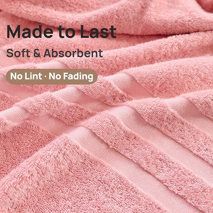 Bath Towels 2 Pack, 30 x 60 Inches, Large 100% Cotton Towels, Soft, Absorbent, Comfortable for Home, Spa, and Gym, (Pink)