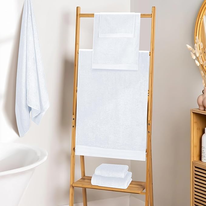 Ultra Soft 6 Pack Cotton Towel Set, Contains 2 Bath Towels 28x55 inch, 2 Hand Towels 16x24 inch & 2 Wash Coths 12x12 inch, Ideal Everyday use, Compact & Lightweight - White