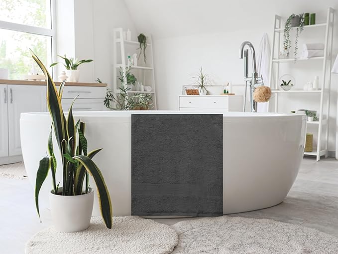 Large Bath Towels Bulk Set of 12 – 100% Cotton Terry – 24" x 50" – Quick Dry, Soft & Highly Absorbent – Charcoal Grey Towels for Bathroom, Gym, Spa, Pool & Daily Use