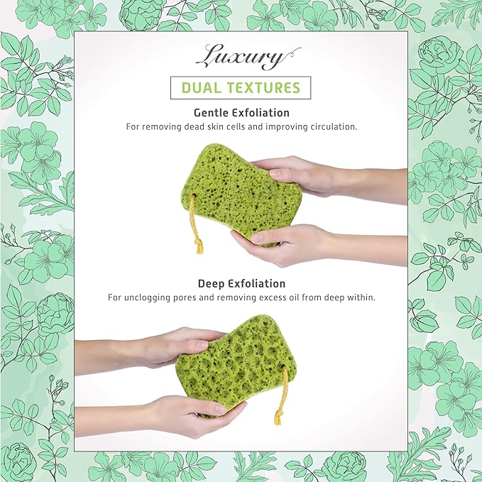 Spongentle Loofah Sponge for Shower and Bathing, Bath Sponge with Dual Texture, Shower Pouf for Gentle and Deep Exfoliation, Large Size Body Scrubber for Men & Women, PU Foam, 37% More Lather, 3 Pack
