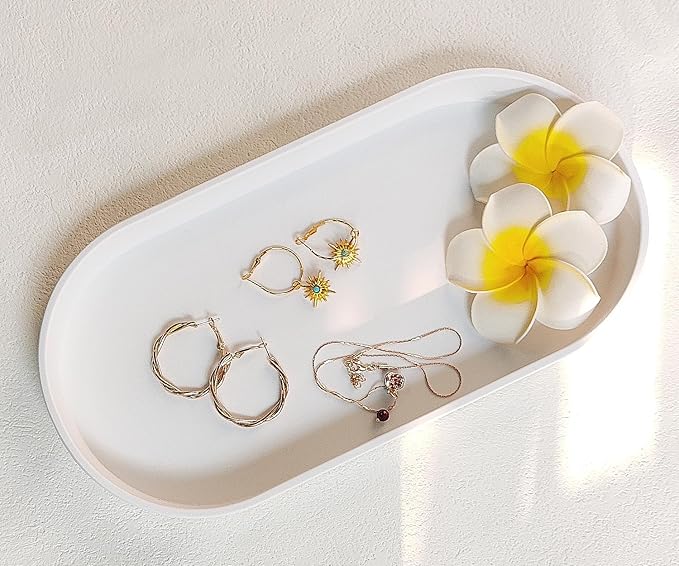 White Small Tray (11.8 inch), 3 Pack Oval Tray for Kitchen Counter, Bathtub Bathroom Vanity Items, Countertop Organizer, Coffee Accessory, Bar, Serving Seasoning, Salt and Pepper, Soap.