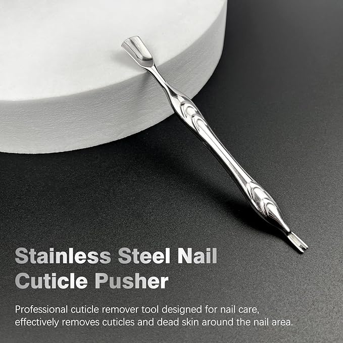 Stainless Steel 2-in-1 Cuticle Pusher with Fork, U-Shaped Cuticle Trimmer Tool for Manicure and Pedicure Care