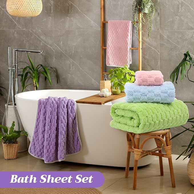 Gilprop 12 Pcs Soft Bath Towels Set for Bathroom Quick Dry, 4 Bath Sheets 4 Hand Towels 4 Washcloth Absorbent Microfiber Fluffy Shower Washcloth for Spa Gym Hotel Travel(Fresh Color)