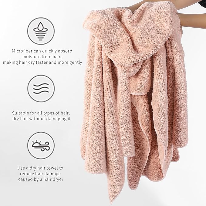 Microfiber Hair Towel Quick Dry Hair Towel Hair Drying Towels Suitable for All Kinds of Hair Ultra Absorbent Long and Thick Hair 24X48inch Lotus Root Pink (1pcs)