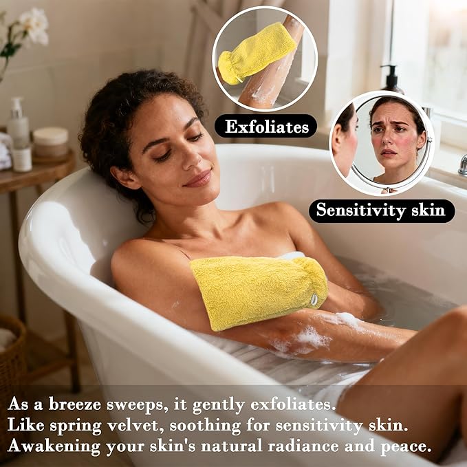 VOOVA & MOVAS Washcloths for Body, 8.3"x6.3" - 100% Cotton,Soft Absorbent Bath Mitt Washcloth with Hanging Loop, Bath Mitts for Shower, Yellow