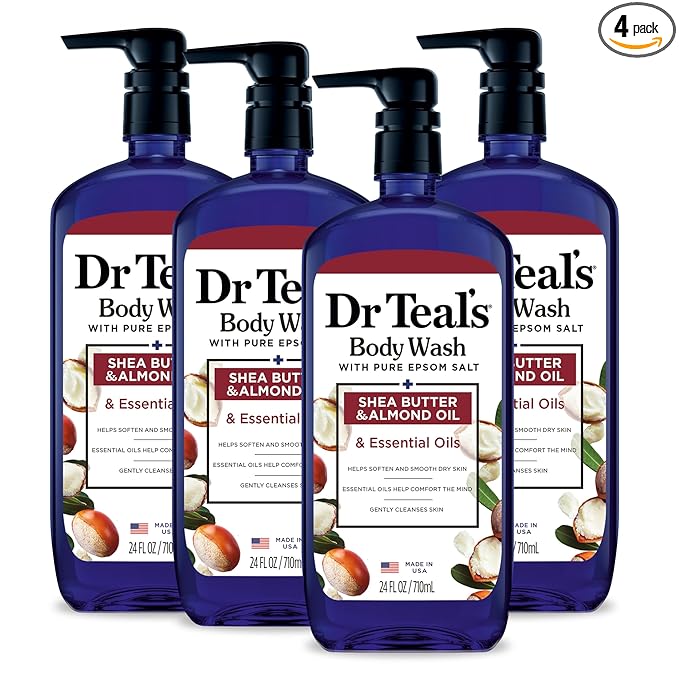 Dr Teal's Body Wash with Pure Epsom Salt, with Shea Butter & Almond Oil, 24 fl oz (Pack of 4)