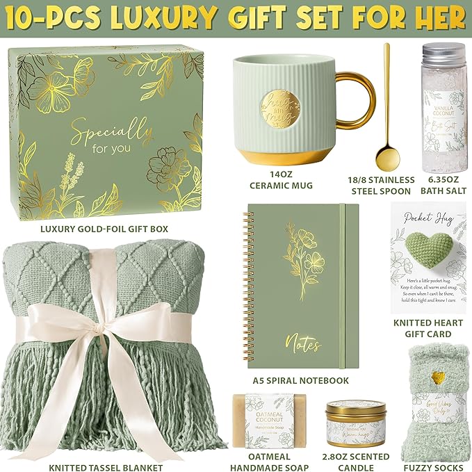 Self Care Gifts for Women Get Well Soon Gift Baskets, Mothers Day Birthday Gifts for Women Spa Care Package, Sympathy Inspirational Thinking of You Gift Set for Mom Her Wife Girlfriend Sister Friend