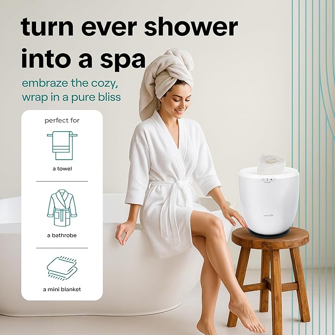 SereneLife Counter Towel Warmer Bucket - with Customized Fragrance for Spa and Bathroom, Luxury Towel Heater, Auto Shut off, Fits 1 large Towel, Blanket, Bathrobe, PJs (Black)