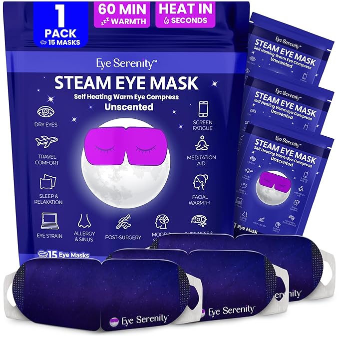 Eye Serenity Steam Eye Mask, Heated Eye Mask, Self Heating Warm Compress for Dry Eyes, Fast Relief for Stye, Puffy Sensitive Eyes, Moist Heat, Mothers Day Gifts for Women and Men - Unscented