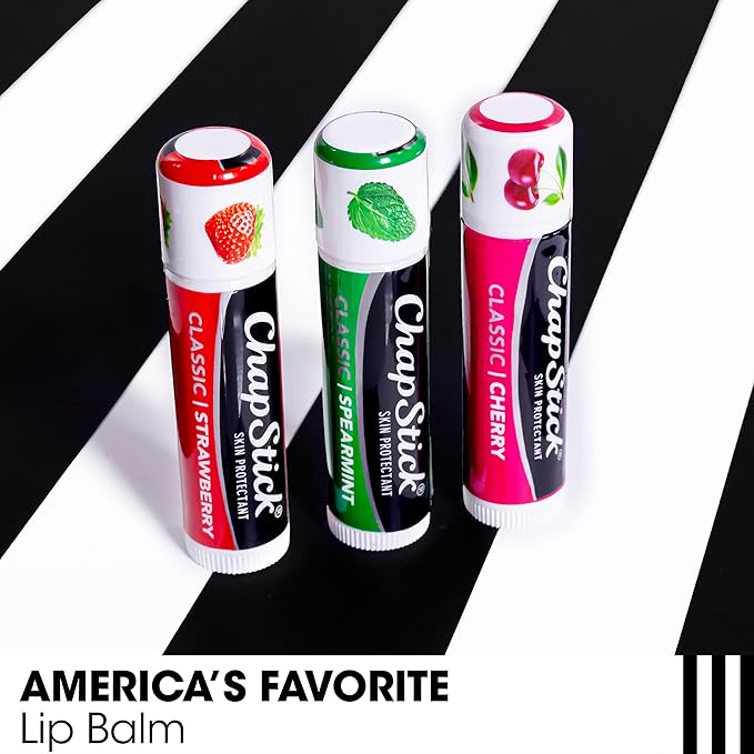 ChapStick Lip Care Set, Classic Collection 3-Pack – Spearmint, Cherry, and Strawberry Lip Balm, 0.15 Oz Ea