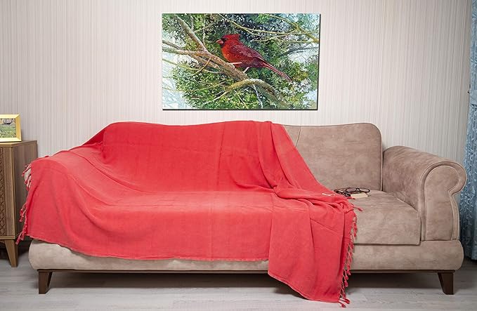 Bersuse 100% Cotton Troy XL Throw Blanket for Couch - 100% Cotton Lightweight Durable Throw Blanket, Big Blanket for Sensitive Skin, Decorative and Versatile - 59x81 Inches, Coral
