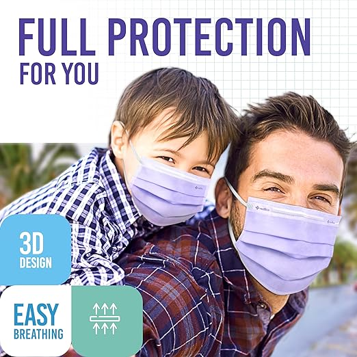 Medtecs Kids Face Mask Disposable - 2 Sizes Option (Child/Youth) 50 PCs - Comfy 3-Ply Breathable Children Masks, The Better & Safer Choice - Youth | Purple